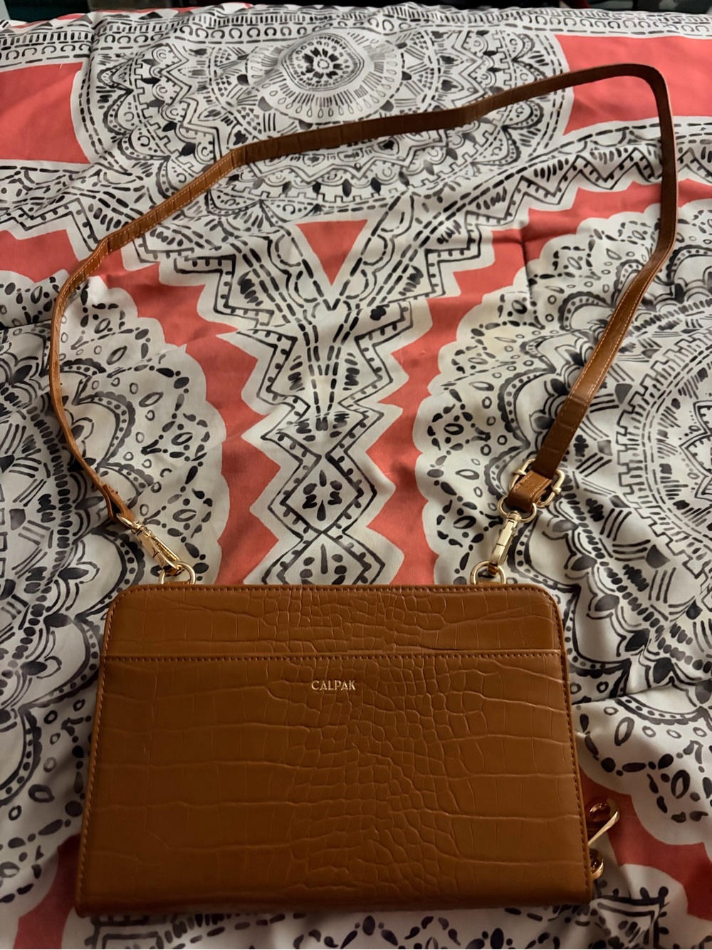 Calpak Croc-Embossed Crossbody Bag in Tan perfect for travel